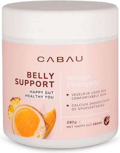 Cabau – Belly Support – Mango Pineapple – Vezelrijk Drankje met Inuline, Artisjok & Bacillus Coagulans – Ondersteunt Spijsvertering – 240 g (24 Porties)