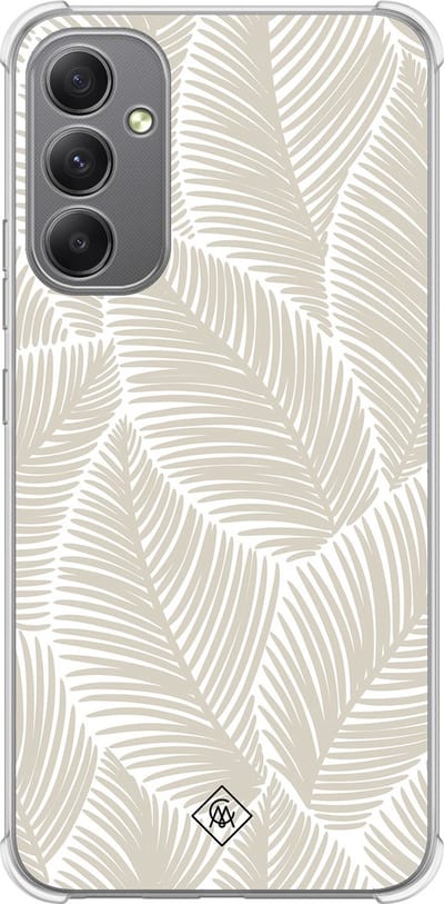 Casimoda® hoesje - Geschikt voor Samsung Galaxy A34 - Palmy Leaves Beige - Shockproof case - Extra sterk - TPU/polycarbonaat - Bruin/beige, Transparant