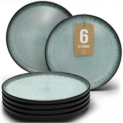 Pure Living Ibiza Dark Set Van 6 Dinerborden - Ø 26 cm - Saliegroen - Aardewerk - Vaatwasserbestendig - Magnetronbestendig