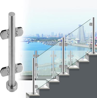 Glazen hek reling paal - Glazen balustrade Hekwerk paal - Terras afscheiden - Roestvrij staal 304 - 60-150cm hoogte - Zilver