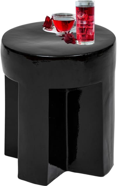 MISOU Bijzettafel - Rond - Koffietafel - Modern - Organisch - Zwart - Glans - 34cm - Keramiek - VANESSA