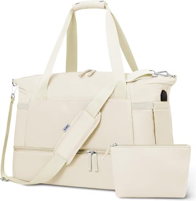 Kioto Weekendtas Dames - Duffel Bag - 37L - Vliegtuig Handbagage - Reistas - Travel Bag - Smart sleeve voor op Koffer - Waterafstotend - Weekendtassen & Reistassen - Beige