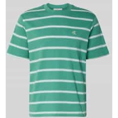 Calvin Klein Ss Easy Stripe Crewneck Wild Green Maat: S | Basic T-Shirts Outlet | Heren | Groen