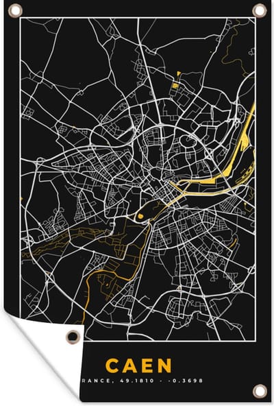 Muurdecoratie Stadskaart – Caen - Plattegrond – Kaart – Frankrijk - 120x180 cm - Tuinposter - Tuindoek