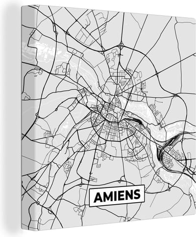 Canvas Schilderij Plattegrond - Kaart - Stadskaart - Frankrijk - Amiens - 20x20 cm - Wanddecoratie