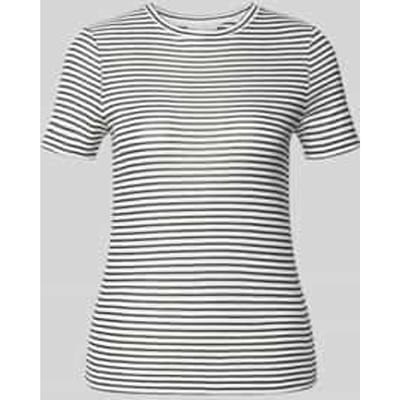 T-shirt met geribde ronde hals