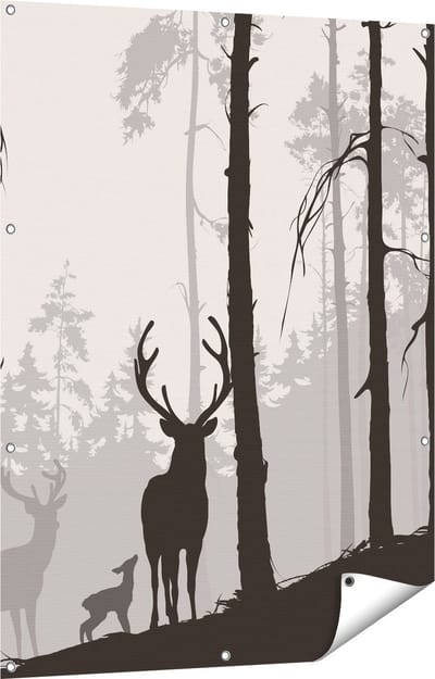 Gards Tuinposter Herten in het Bos - Silhouet - 90x120 cm - Tuindoek - Tuindecoratie - Wanddecoratie buiten - Tuinschilderij