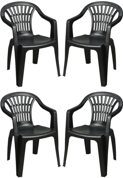 Pro Garden tuinstoel Maggiore - 4x - antraciet - kunststof - 56 x 55 x 81 cm - bijzet stoelen - stapelbare tuinstoelen - buiten
