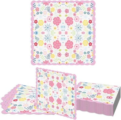 20 Stuks Tuin Bloemen Servetten, Dikke en Absorberende Papieren Servetten met Bloemenpatroon, Wegwerp Servetten met Golfrand