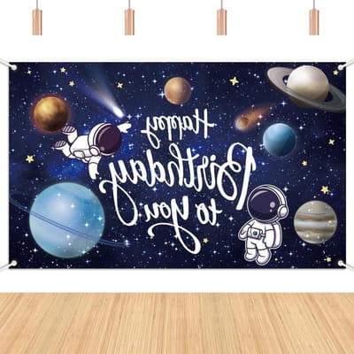 Ruimtethema Verjaardag Achtergrond voor Feestdecoraties - Planeten, Astronauten in de Ruimte - Universele Feestdecoraties voor Jongens, Meisjes, Kinderen, Mannen.