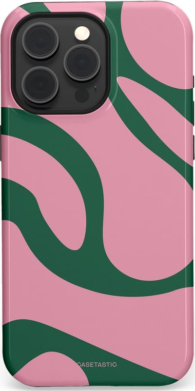 Casetastic hoesje geschikt voor Apple iPhone 15 Pro Max - MagSafe - Dubbellaagse bescherming - Groen Roze Dansende Vormen - Fashion Case - Lichtroze Donkergroen