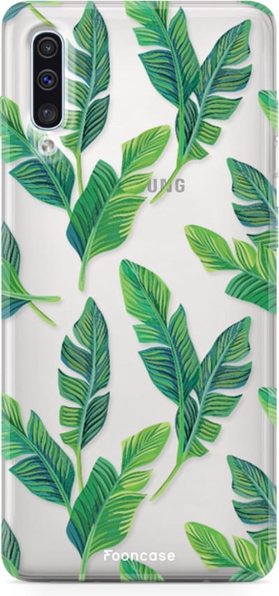 Fooncase Hoesje Geschikt voor Samsung Galaxy A50 - Shockproof Case - Back Cover / Soft Case - Banana leaves / Bananen bladeren