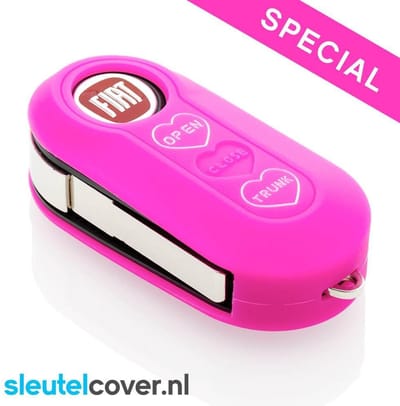 Autosleutel Hoesje geschikt voor Fiat - SleutelCover - Silicone Autosleutel Cover - Sleutelhoesje Fel / Fluor / Neon Roze