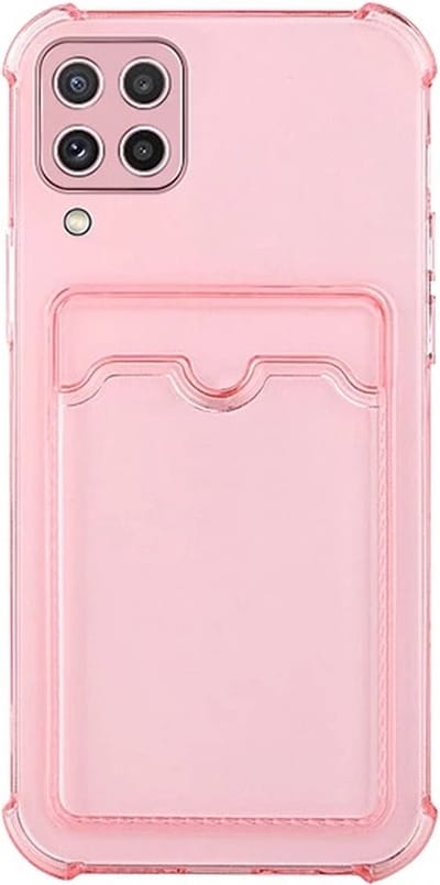 Schokbestendig TPU Hoes Kaarthouder Geschikt voor: Samsung Galaxy A12 - Roze - Hoesje met Achterkant Pasjeshouder