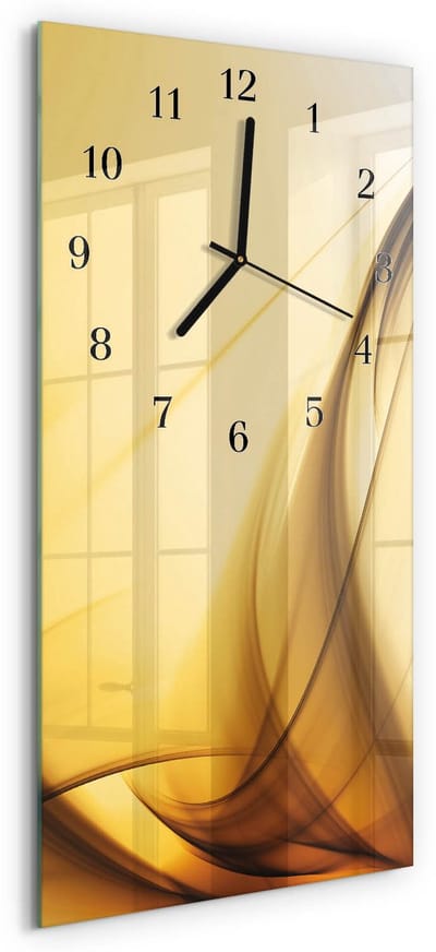 Tulup Wandklok - Abstractie Wandklok Glas Met Motief - 30x60 cm - Beige Decoratieve Glazen Klok - Zwarte Handen - Rechthoekige Wandklok - Glazen Wandklok Design - Klok Glas Met Opdruk
