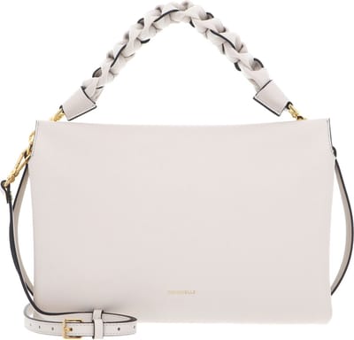 COCCINELLE Leren Handtas Schoudertas Boheme Grana Double Hand Bag Lambskin White / Laurel Green Crème