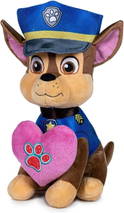 Chase met Hart Paw Patrol Pluche Knuffel 20 cm [Paw-Patrol Liefde Love Valentijnsdag | Marshall, Skye, Chase, Rubble, Rocky, Zuma | Speelgoed Knuffeldier Knuffelhond voor kinderen jongens meisjes | Hond Pup Dog]