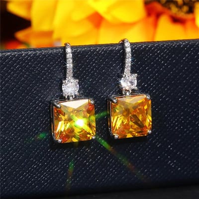 POMOiii Bling Prinses Vierkante CZ Oorbellen Bruiloft Accessoires Voor Vrouwen Delicate Gele Kubieke Zirkoon Oorbellen Sieraden