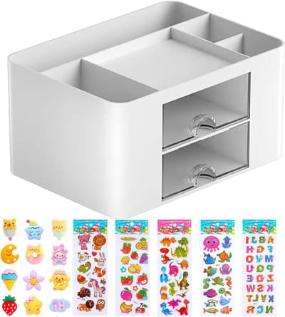 Multifunctionele Bureau Organizer met Laden, Ruimtebesparende Pennenhouder en Tafel Organizer met 5 Compartimenten voor Kantoor, Thuis en School (Wit)