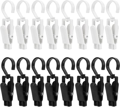 Set van 16 Grote Antislip Wasknijpers, 360° Draaibare Klemmen voor Handdoeken, Ideaal voor Sokken, Hoeden en Handschoenen in Zwart en Wit