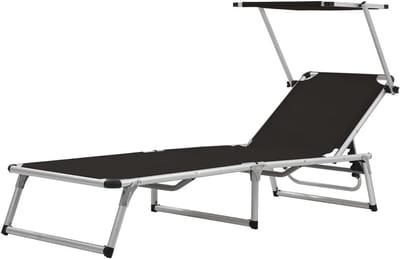 Opvouwbare ligstoel - Zonnebed tuin - Buiten ontspannen - Verstelbaar dak rugleuning - 186 cm lang - Zwart