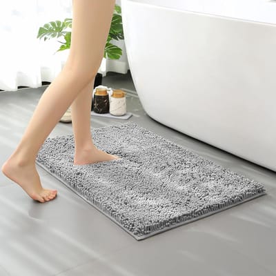 Badkamer tapijt - Badmat douchemat - Voeten drogen - TPR antislip onderkant - 91x61 cm - Grijs