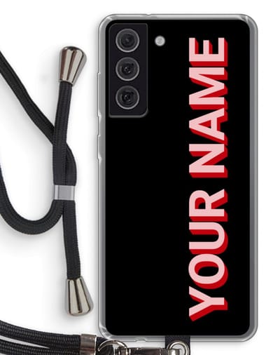 Gepersonaliseerd - Case Company® - Hoesje met koord geschikt voor Samsung Galaxy S21 FE hoesje met Koord - Namecase - Telefoonhoesje met Zwart Koord - Bescherming aan alle Kanten en Over de Schermrand
