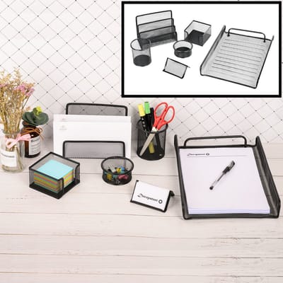 6 Delige Bureau Organizer SET - Pennenbakje - Brievenbak - Memobox - Paperclip - Visitekaartjes houder - Briefhouder