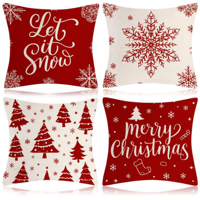 Twenty4seven® Kussensloop 45x45 cm - Set van 4 Kussenslopen Wit & Rood - Kussenhoes voor Kerst & Winter - Kerstdecoratie voor Bank