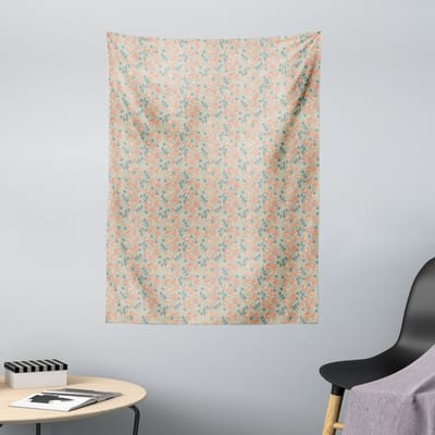 ABAKUHAUS Bloemenwandtapijt en sprei, Bloeiende rozenbloem, 110 x 150 cm, Grijsgeel zeegroen