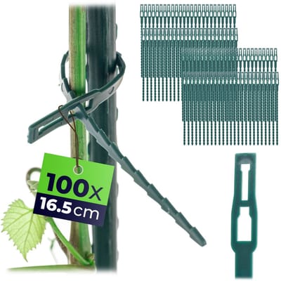 KADAX plantenbinders 16.5 cm, 100 stuks verstelbare plantenclips van kunststof, kabelbinders voor planten, klimsteunen & tuin, ideaal voor tomaten, komkommers & kamerplanten