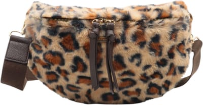 Trendy handtas / crossbodytas - Flora & Co - animalprint - furry - beige