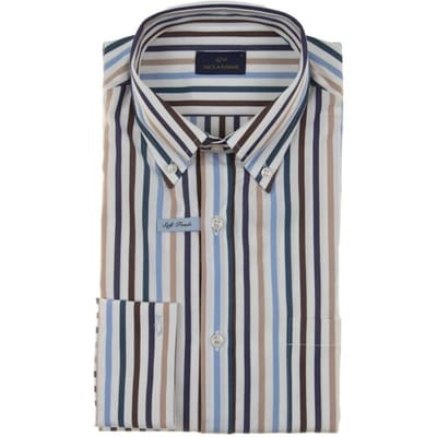 Paul & Shark Overhemd Soft Touch Cotton Poplin Stripe Shirt Wit-Blauw-Bruin / male