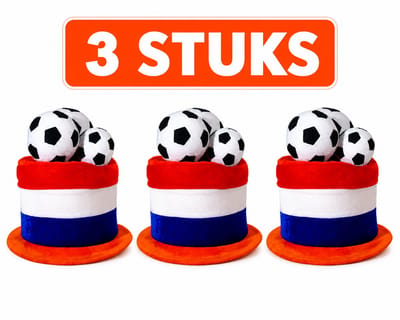 Voetbalhoed Oranje Nederland met Voetbalballen – Set van 3 Stuks – Holland Supportershoed – WK 2026 – EK – Oranje Feesthoed