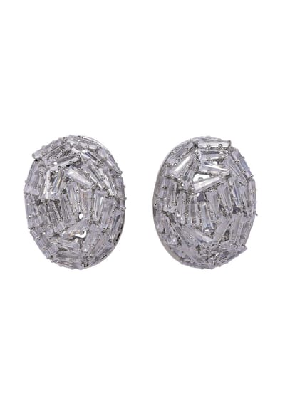 AVANT-GARDE PARIS Baguette Oorknopjes - Zilverkleurig Metaal - Ovale Kristallen - Rhodium Plating - Post En Backsluiting - Voor Vrouwen