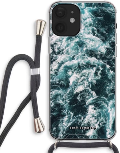 Case Company® - Hoesje met koord geschikt voor iPhone 12 hoesje met Koord - Zee golf - Telefoonhoesje met Zwart Koord - Bescherming aan alle Kanten en Over de Schermrand