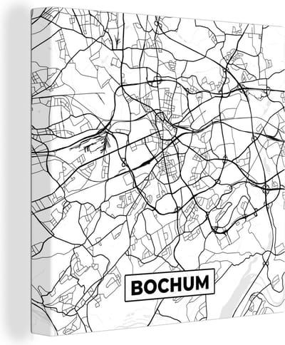 Canvas Schilderij Plattegrond - Bochum - Kaart - Stadskaart - 20x20 cm - Wanddecoratie