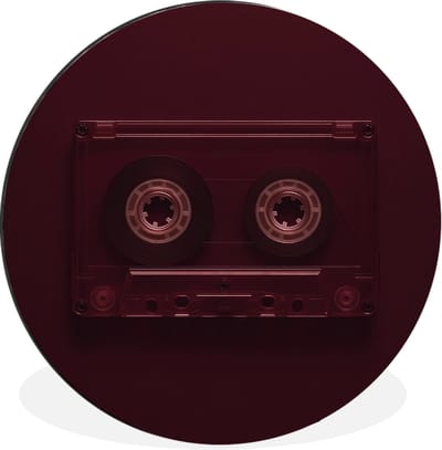 WallCircle - Wandcirkel - Muurcirkel - Cassetteband - Bordeaux - Vintage - Aluminium - Dibond - 30x30 cm - Binnen en Buiten