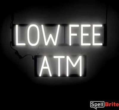 LOW FEE ATM - Lichtreclame Neon LED bord verlicht | SpellBrite | 67 x 38 cm | 6 Dimstanden - 8 Lichtanimaties | Reclamebord neon verlichting
