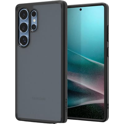 Spigen Crystal Hybrid | Hoesje Geschikt voor Samsung Galaxy S25 Ultra | Back Cover | Militaire Standaard | Air Cushion | Frost Zwart