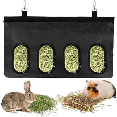 Dailygoods- Hooi Feeder Duurzaam - Voederzak - Geschikt voor Konijnen/Cavia's - Automatisch - Zwart - Maat 46 x 28 cm