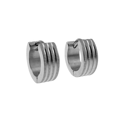 Oorringen met Laser Lijnen, Oorbellen Unisex, RVS Zilverkleurig - ∅13 x 5 mm