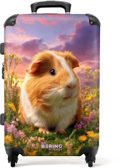 NoBoringSuitcases.com - Grote koffer - Hamster tussen de bloemen met zonsondergang - Kinderkoffer geschikt voor jongen en meisjes - Reiskoffer met 4 wielen - Trolley op wieltjes - Rolkoffer groot kinderen - 72 liter - Ruimbagage valies 20kg