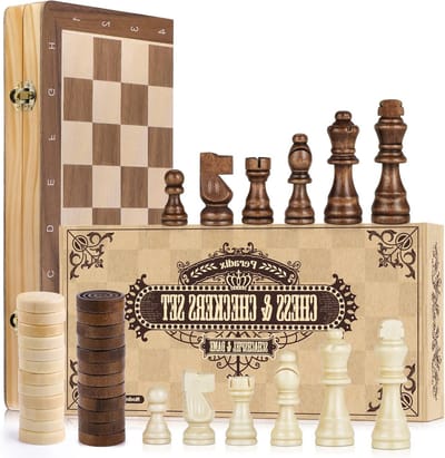 2-in-1 Houten Schaakspel - Vouwbaar Schaakbord van 15 x 15 Inch, Magnetische Handgemaakte Schaakstukken, Educatief Speelgoed en Cadeau voor Kinderen