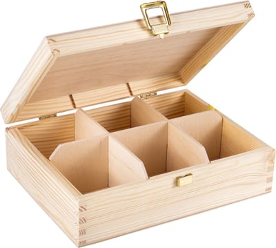 Creative Deco Houten Theedoos | 21 x 16 x 7 cm | 6 Vakken | Houten theekist met Deksel | Sieradendoos, Sieraden Kistje