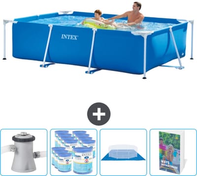 Intex Rechthoekig Frame Zwembad - 260 x 160 x 65 cm - Blauw - Inclusief Zwembadfilterpomp - Filters - Grondzeil - Zwembadgids