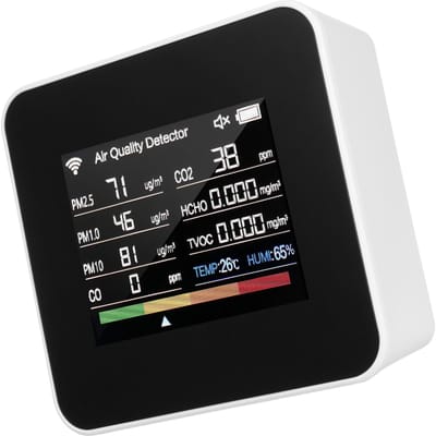 Moniteur de qualité de l'air intérieur 14 en 1 Tuya WiFi Détecteur de qualité de l'air Détecte le CO₂, le CO, les TVOC, le HCHO, la température et l'humidité blanc