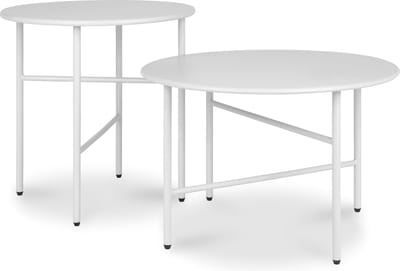 bomoe Finn Set van 2 Ronde Bijzettafels Metaal Wit Krasbestendig Tafelblad 44cm & 53cm Stabiel, Lichtgewicht Salontafel voor Binnen & Buiten