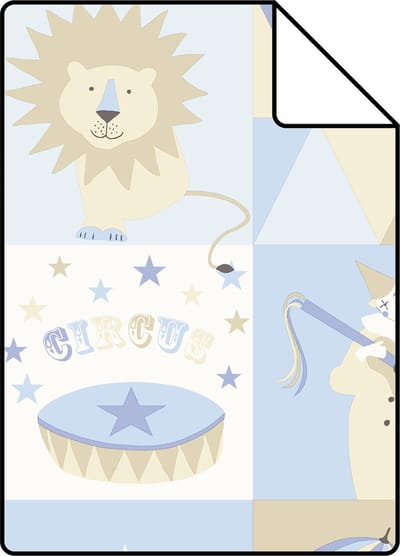 Proefstaal ESTAhome behang circus figuren lichtblauw, beige en wit - 53 cm x 10.05 m - 138710-S