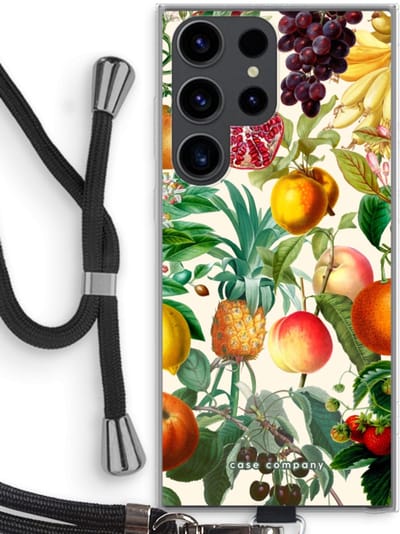 Case Company® - Hoesje met koord geschikt voor Samsung Galaxy S23 Ultra hoesje met Koord - Classic Flora - Telefoonhoesje met Zwart Koord - Bescherming aan alle Kanten en Over de Schermrand